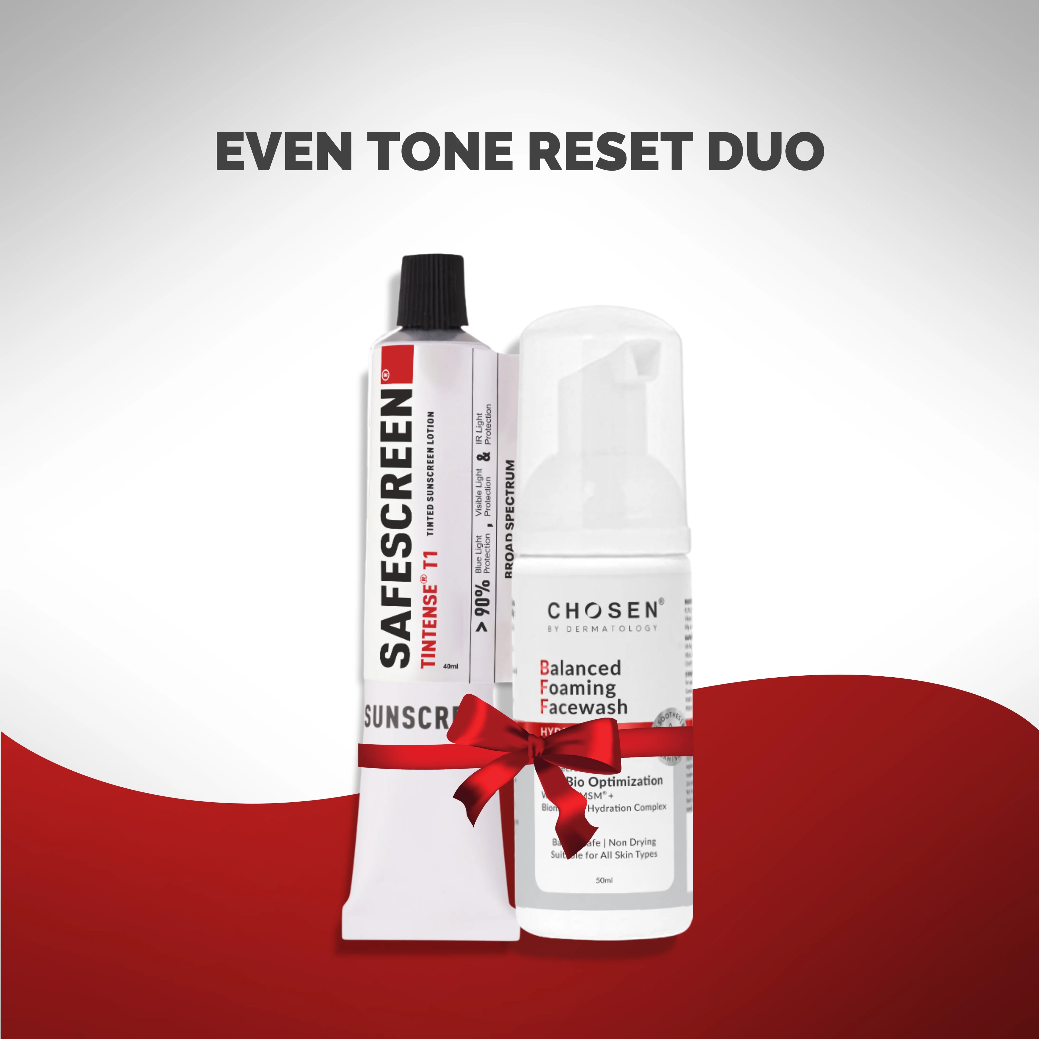 Even_Tone_Reset_Duo_-_SAFESCREEN_Tintense_T1_Bisque_and_Balanced_Foaming_Face_Wash.webp