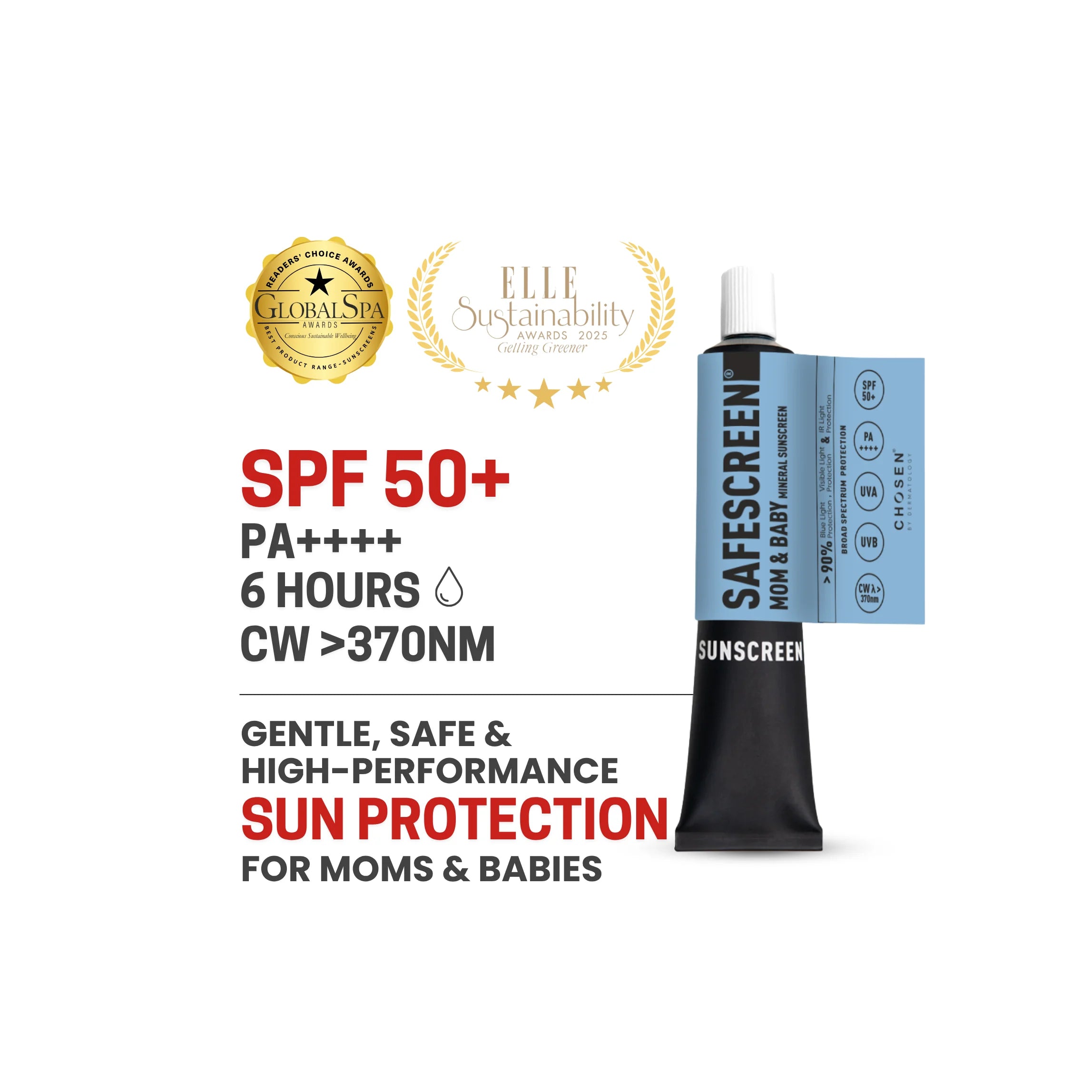 Sunscreen Mom & Baby tube with swatch