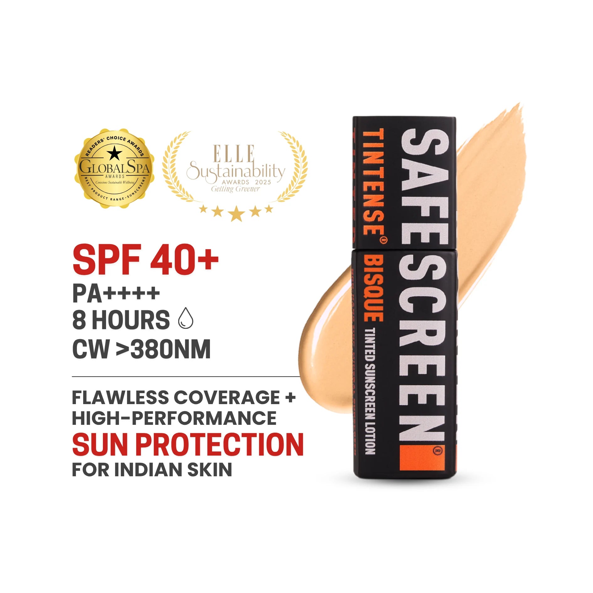 Bisque tinted sunscreen bottle with swatch
