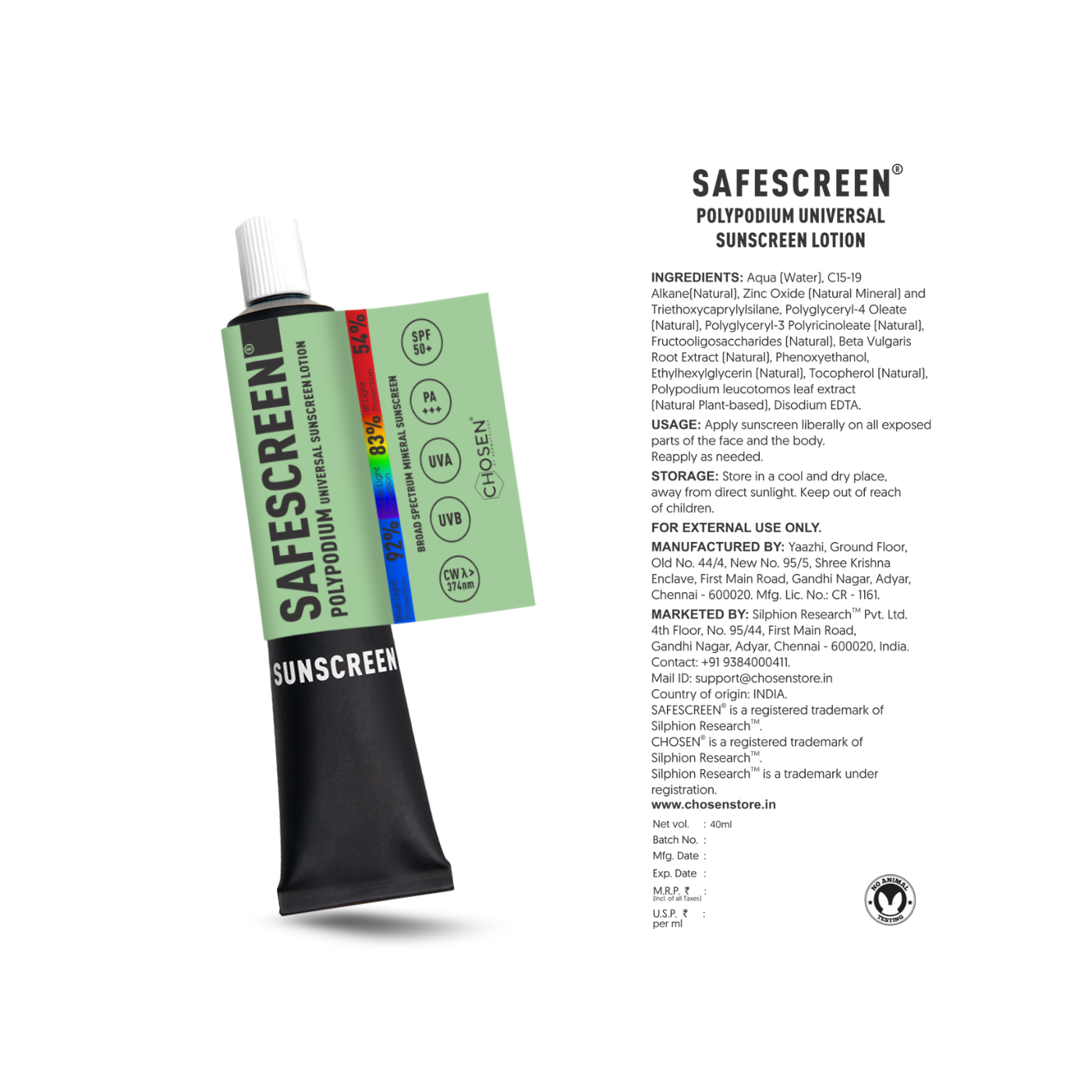 SAFESCREEN® Polypodium Universal Sunscreen Lotion SPF 50+