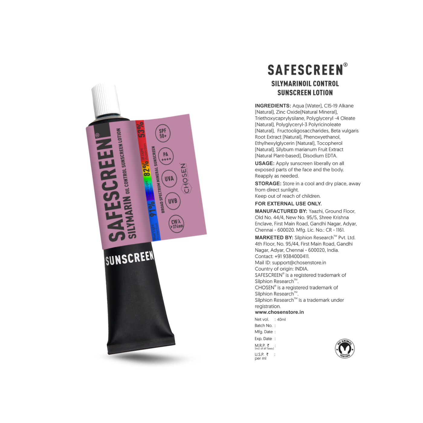 SAFESCREEN® Silymarin Oil Control Sunscreen Lotion SPF 50+