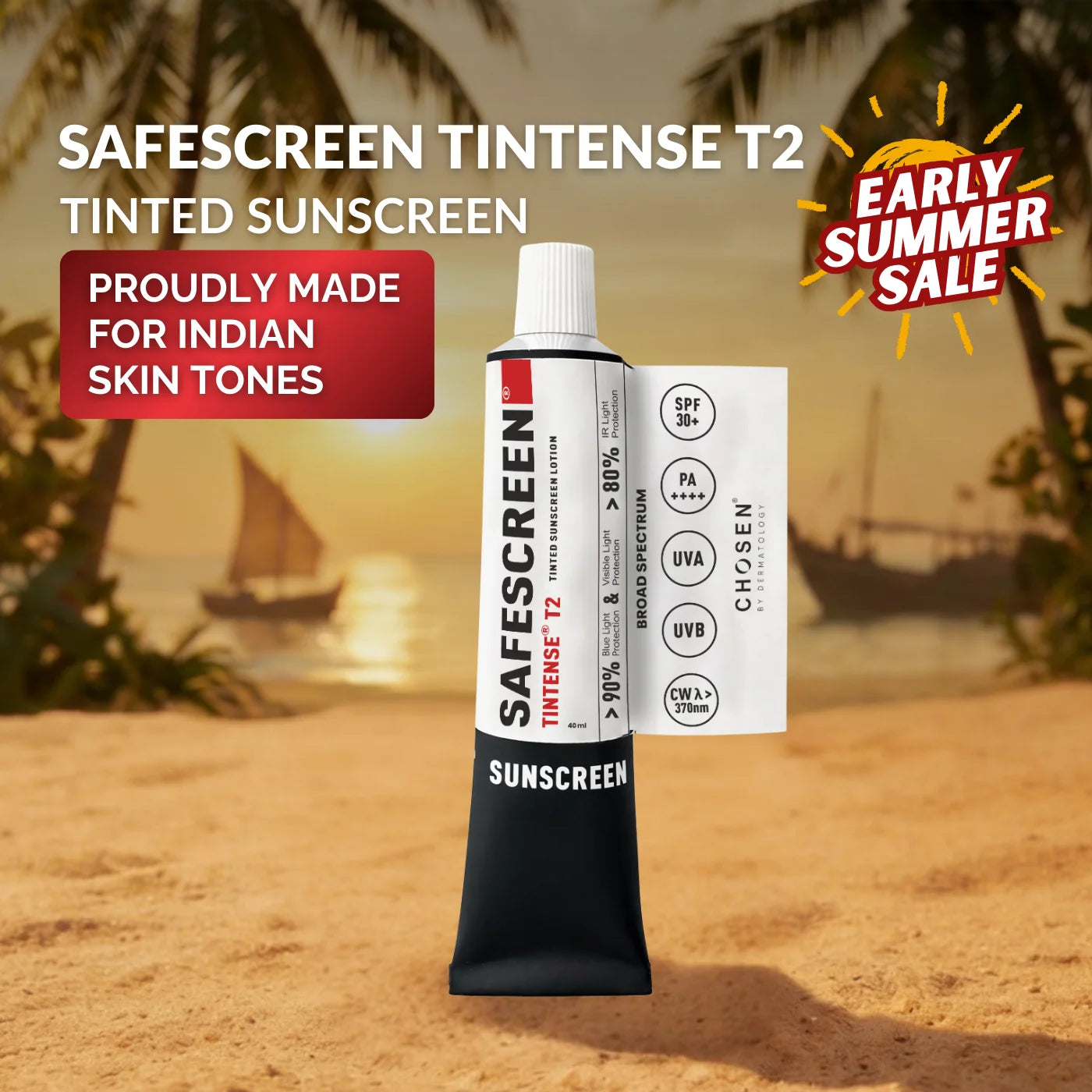 SAFESCREEN® TINTENSE® T2 (Buff) Tinted Sunscreen Lotion PA++++ SPF 30+