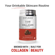 Front view of TOR Coffee-Flavored Marine Collagen Powder 30-day pack tin featuring Type 1 collagen peptides and premium coffee blend for daily beauty nutrition.