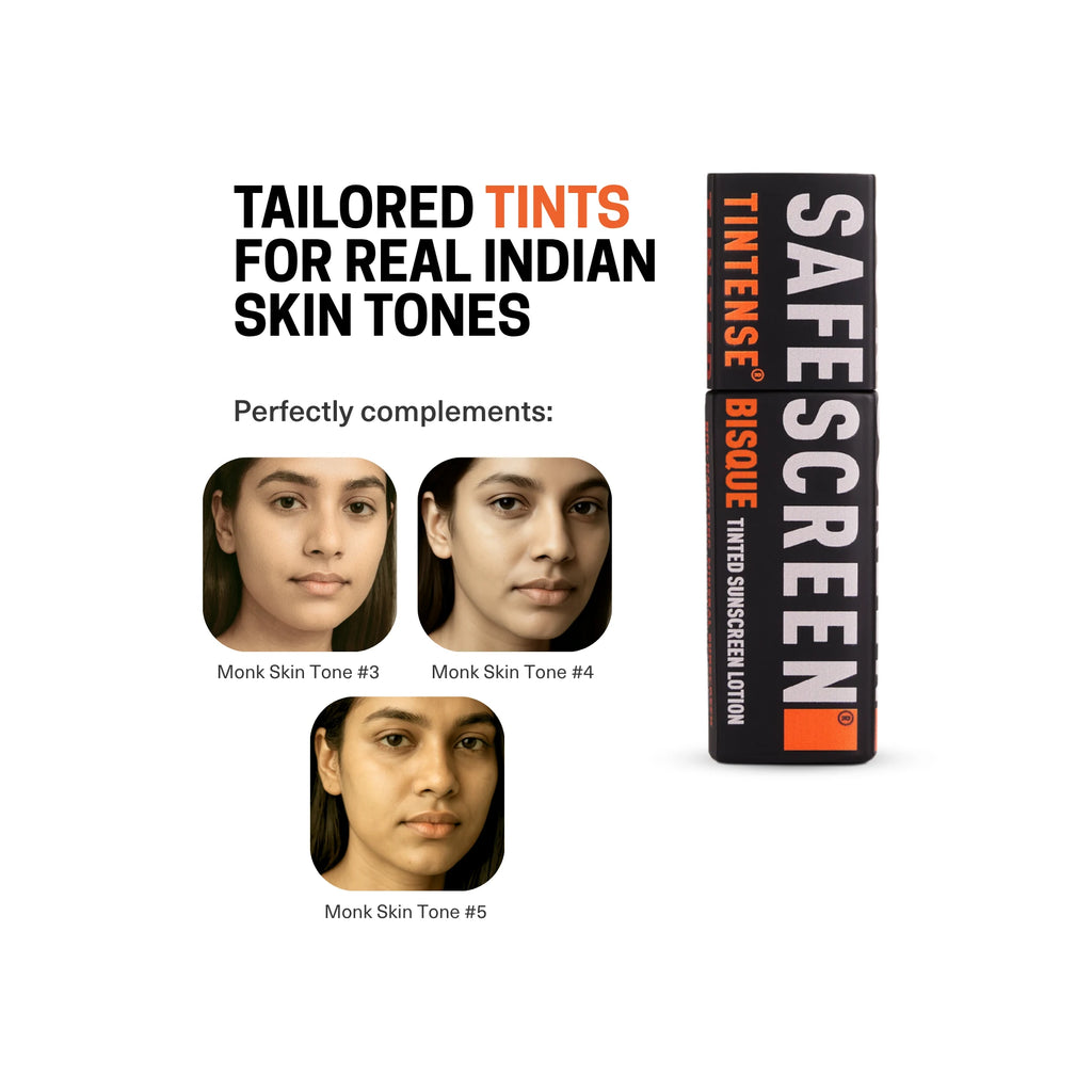 Safescreen Bisque Tinted Sunscreen is compatible with Monk Skin Tone 3, 4 and 5