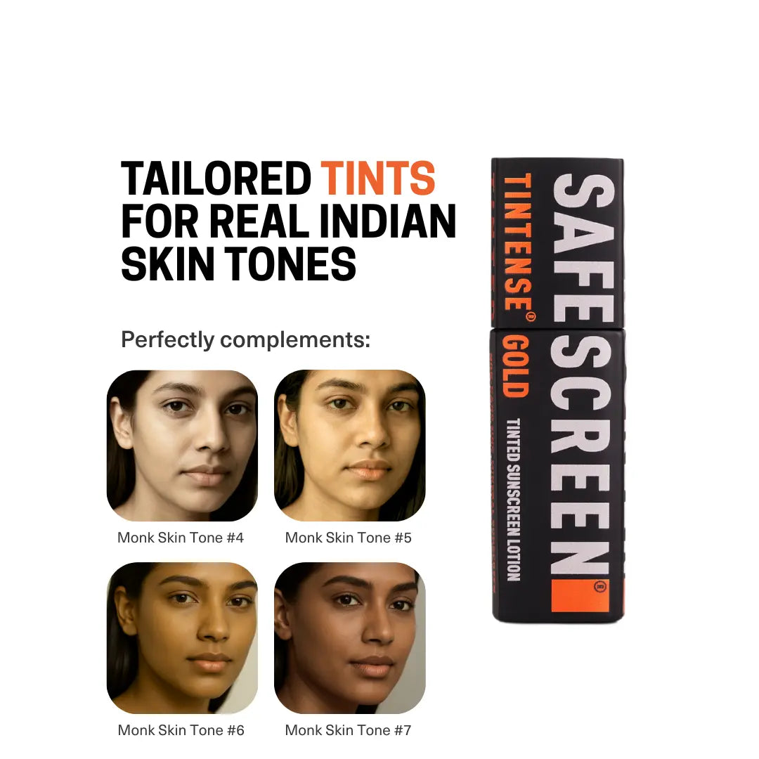 Safescreen Gold Tinted Sunscreen is Compatible with Monk Skin Tone 4, 5, 6 and 7